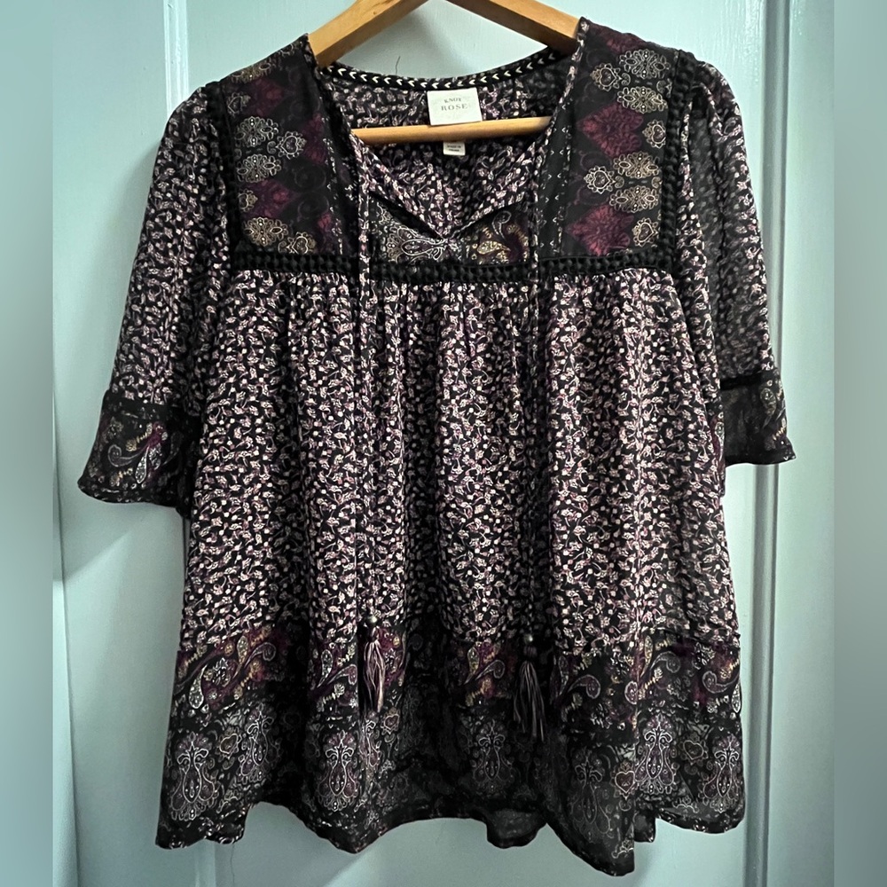 Knox Rose Boho Peasant Blouse | Mixed Print | Size M